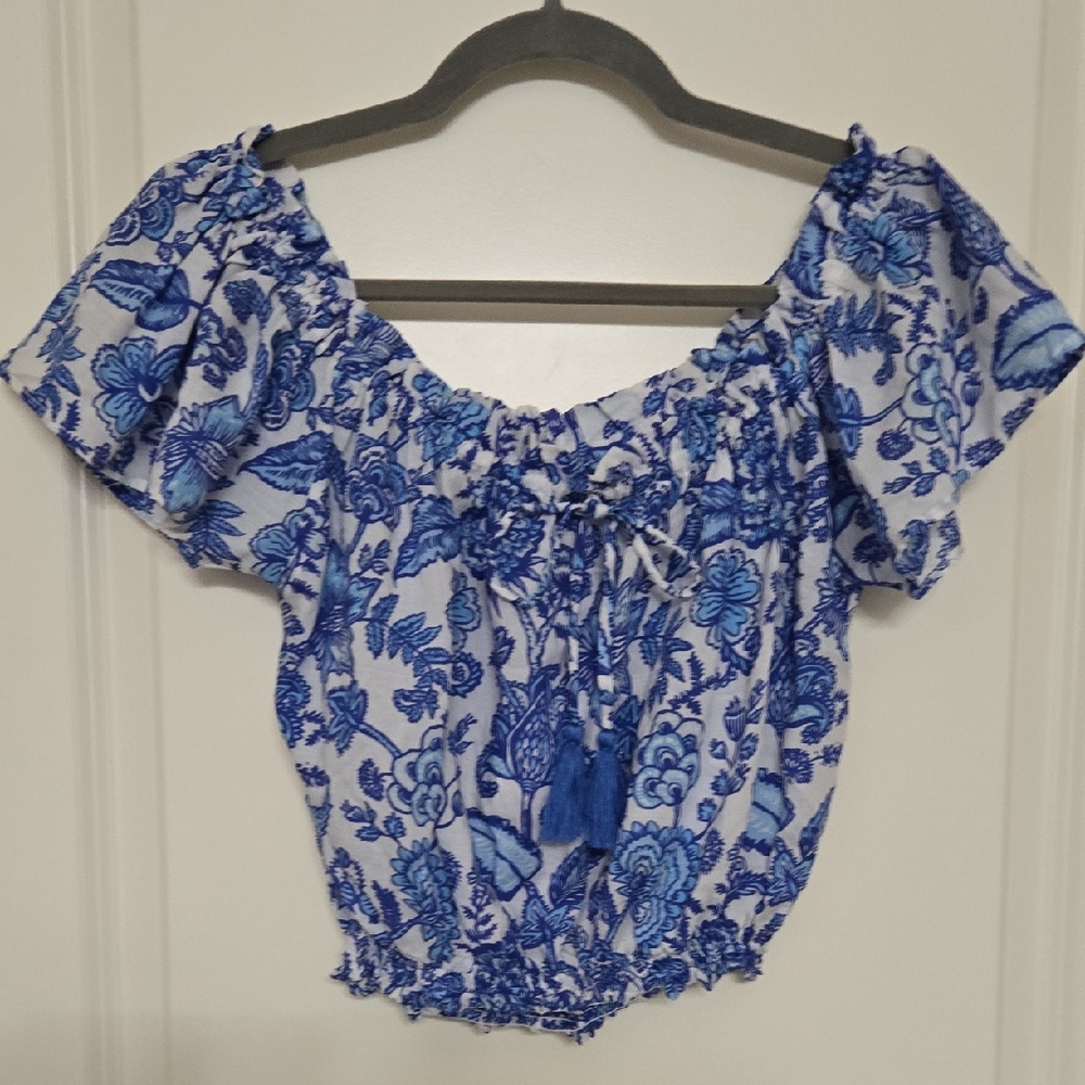 Elegant Blue Floral Women's Blouse